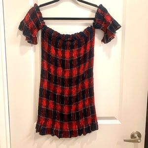 Off the shoulder printed plaid dress